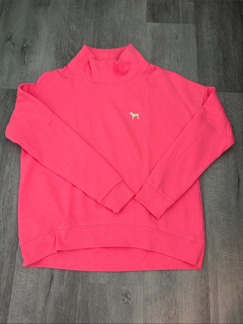 PINK Victoria's Secret Hot Pink Mock Neck Sweatshirt with Dog Logo Medium
